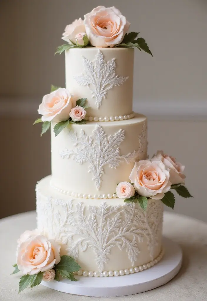 30 Three-Tier Wedding Cake Ideas That Exude Grandeur - 16. Lace on Cake Design