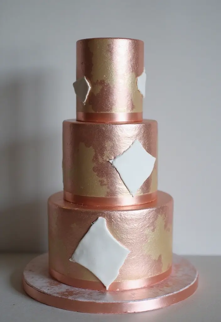 30 Three-Tier Wedding Cake Ideas That Exude Grandeur - 17. Modern Metallic Hues