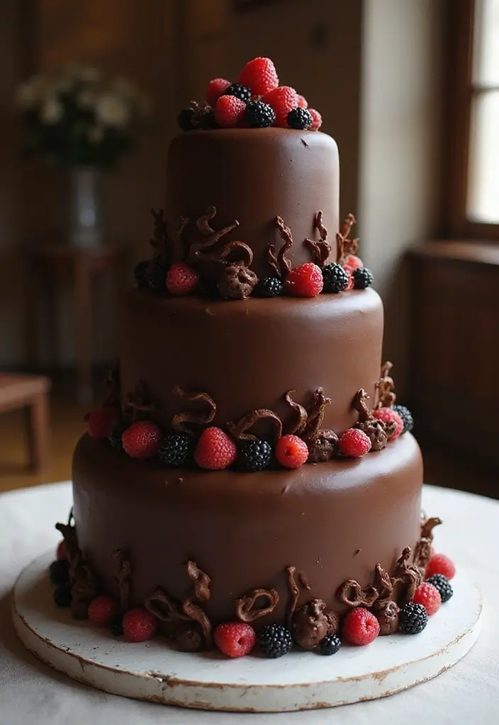 30 Three-Tier Wedding Cake Ideas That Exude Grandeur - 19. Chocolate Indulgence