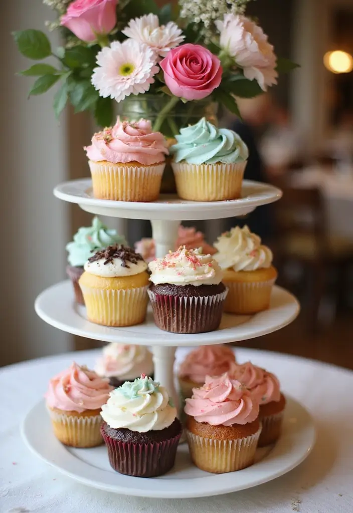 30 Three-Tier Wedding Cake Ideas That Exude Grandeur - 20. Tiered Cupcake Display