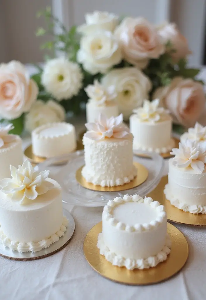 30 Three-Tier Wedding Cake Ideas That Exude Grandeur - 25. Dainty Mini Cakes