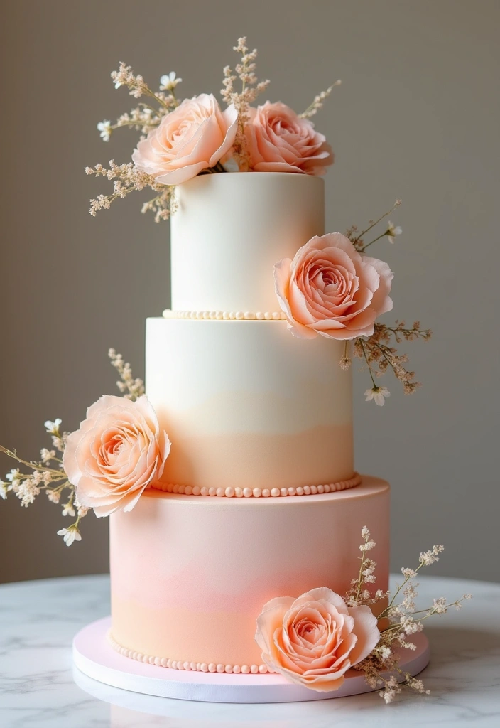 30 Three-Tier Wedding Cake Ideas That Exude Grandeur - 26. Ombre Effect Cakes