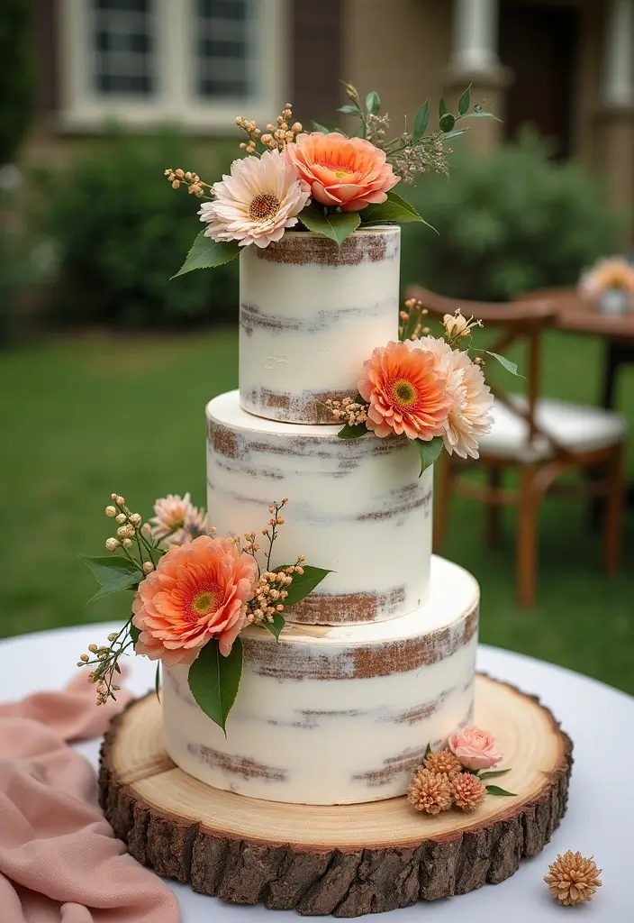 30 Three-Tier Wedding Cake Ideas That Exude Grandeur - 27. Rustic Charm with Wood Accents