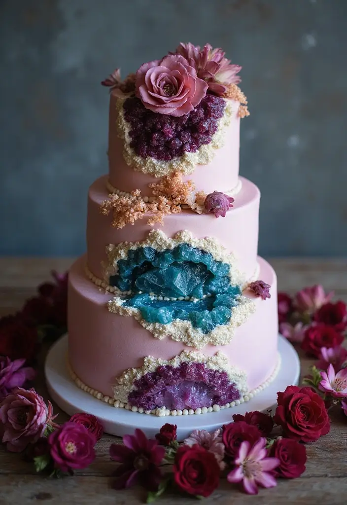 30 Three-Tier Wedding Cake Ideas That Exude Grandeur - 3. Geode-Inspired Layers