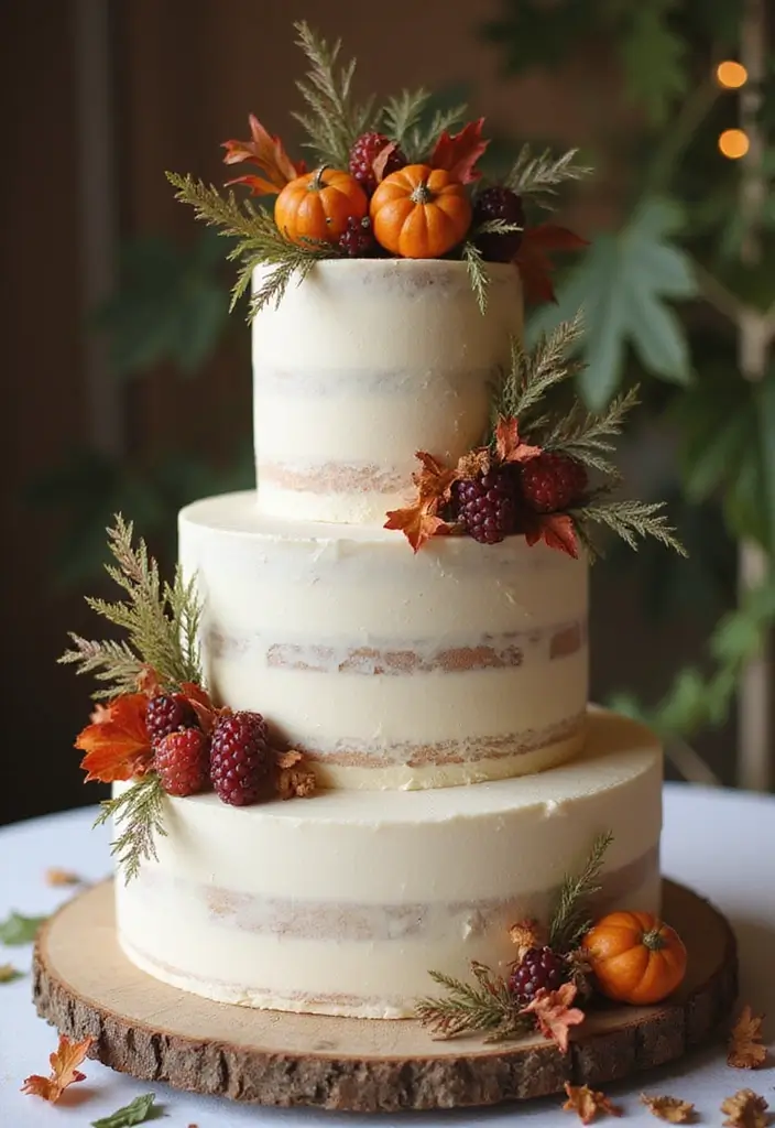 30 Three-Tier Wedding Cake Ideas That Exude Grandeur - 30. Seasonal Theme Cake