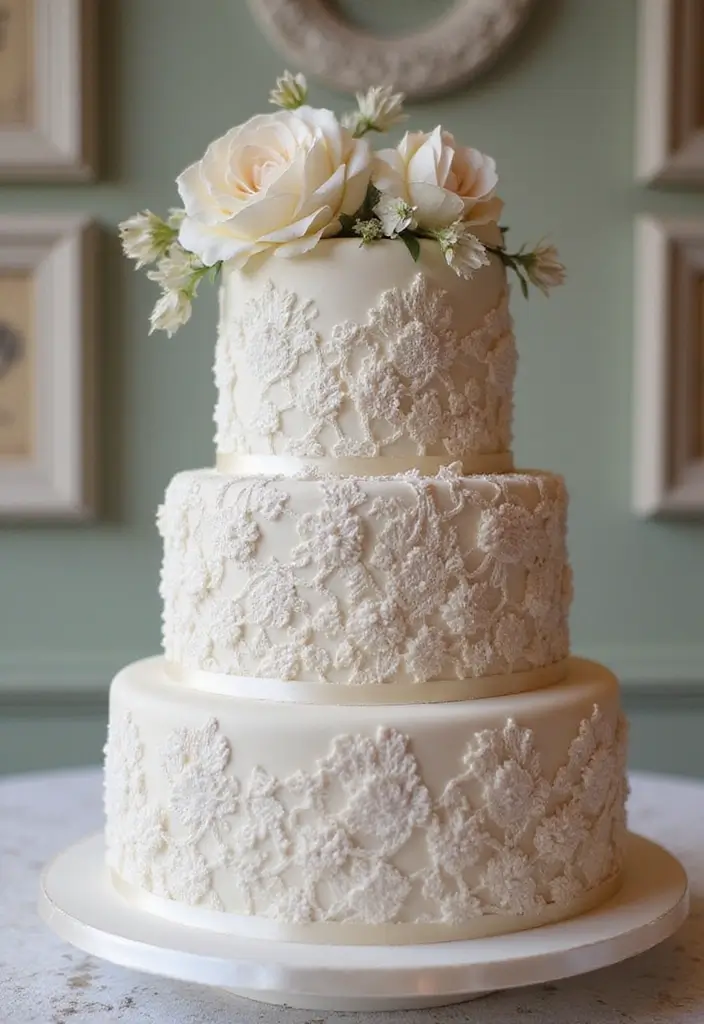 30 Three-Tier Wedding Cake Ideas That Exude Grandeur - 4. Vintage Lace and Ribbons