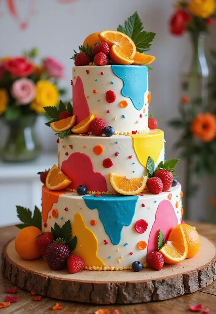 30 Three-Tier Wedding Cake Ideas That Exude Grandeur - 5. Bold and Bright Colors