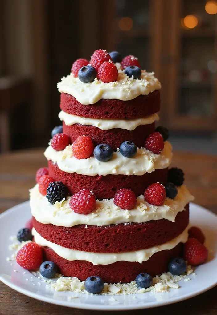 30 Three-Tier Wedding Cake Ideas That Exude Grandeur - 7. Classic Red Velvet Delight