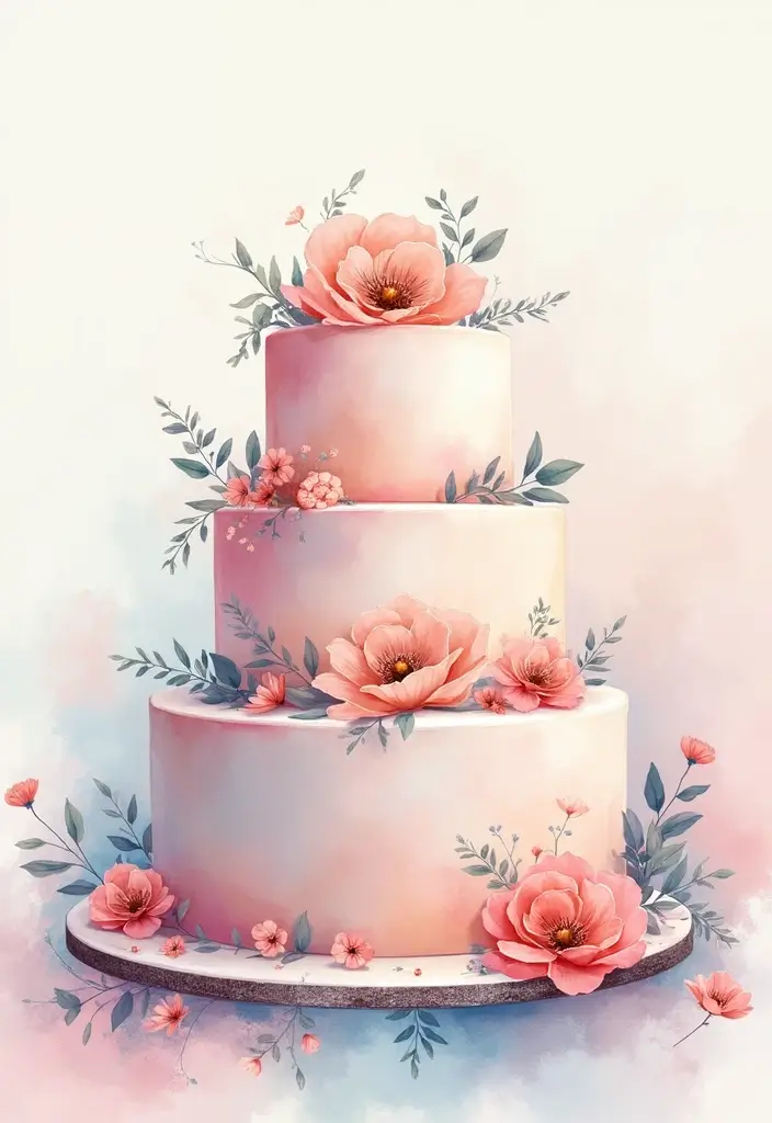 30 Three-Tier Wedding Cake Ideas That Exude Grandeur - 9. Artistic Watercolor Design