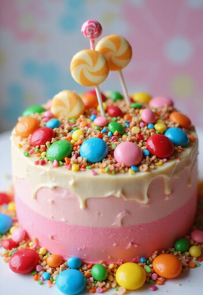 30 Twins Birthday Cake Ideas That Are Double the Fun - 13. Candyland Cake for Sweet Tooth Twins
