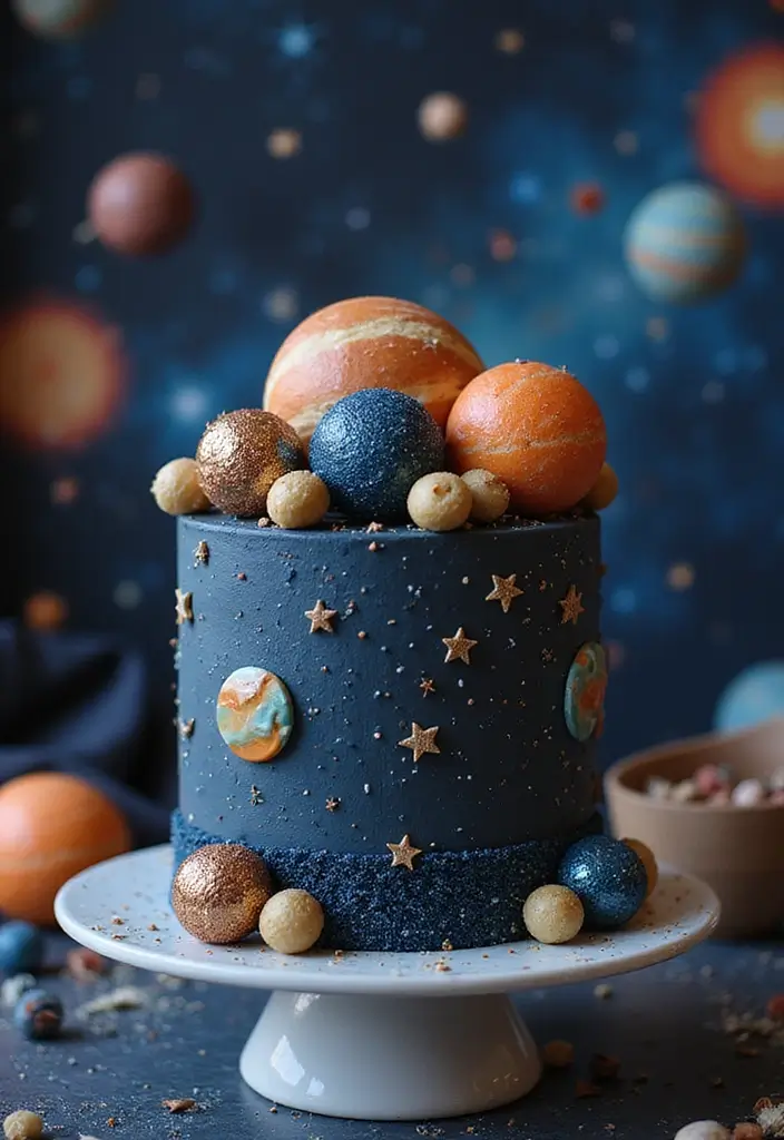 30 Twins Birthday Cake Ideas That Are Double the Fun - 14. Space-Themed Cake