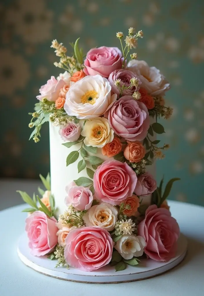 30 Twins Birthday Cake Ideas That Are Double the Fun - 18. Floral Twin Cake