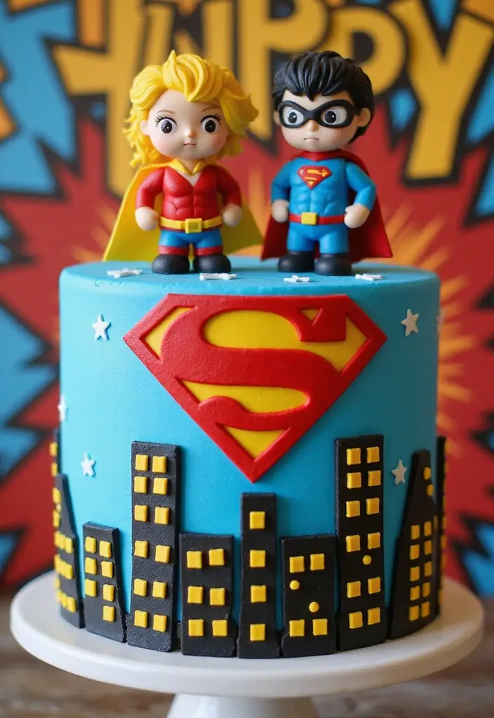 30 Twins Birthday Cake Ideas That Are Double the Fun - 19. Superhero Duo Cake