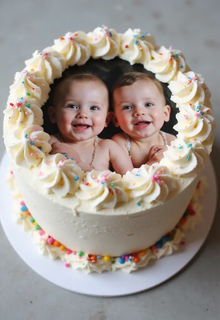 30 Twins Birthday Cake Ideas That Are Double the Fun - 21. Personalized Photo Cake