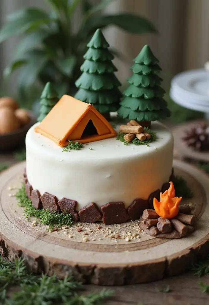 30 Twins Birthday Cake Ideas That Are Double the Fun - 26. Outdoor Camping Cake