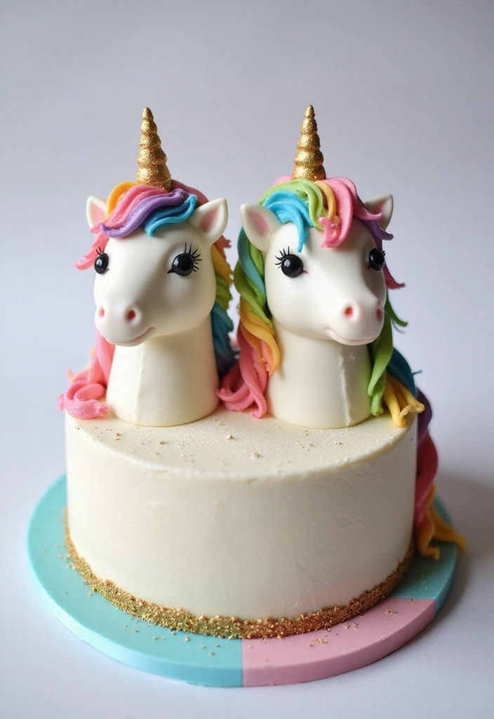 30 Twins Birthday Cake Ideas That Are Double the Fun - 6. Twin Unicorn Cake