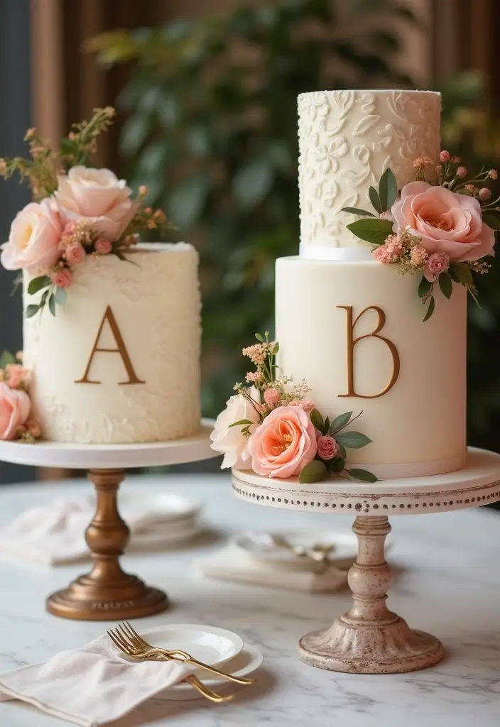 30 Twins Birthday Cake Ideas That Are Double the Fun - 7. Matching Monogram Cakes