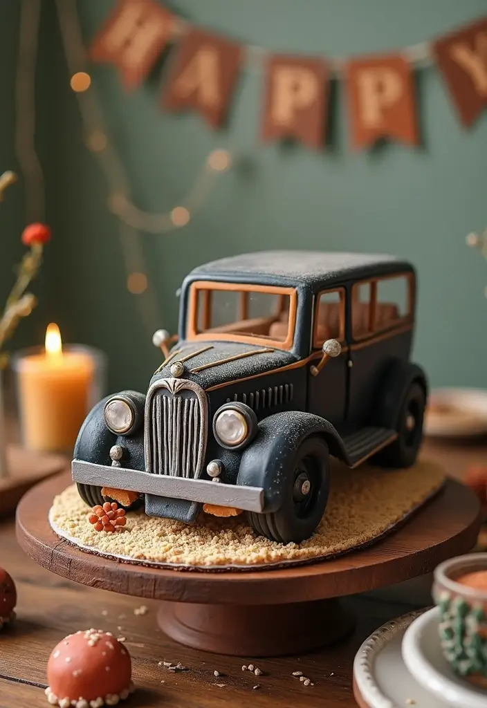 30 “Two Fast” Cake Ideas for the Cutest Car-Themed 2nd Birthday - 11. Vintage Car Cake