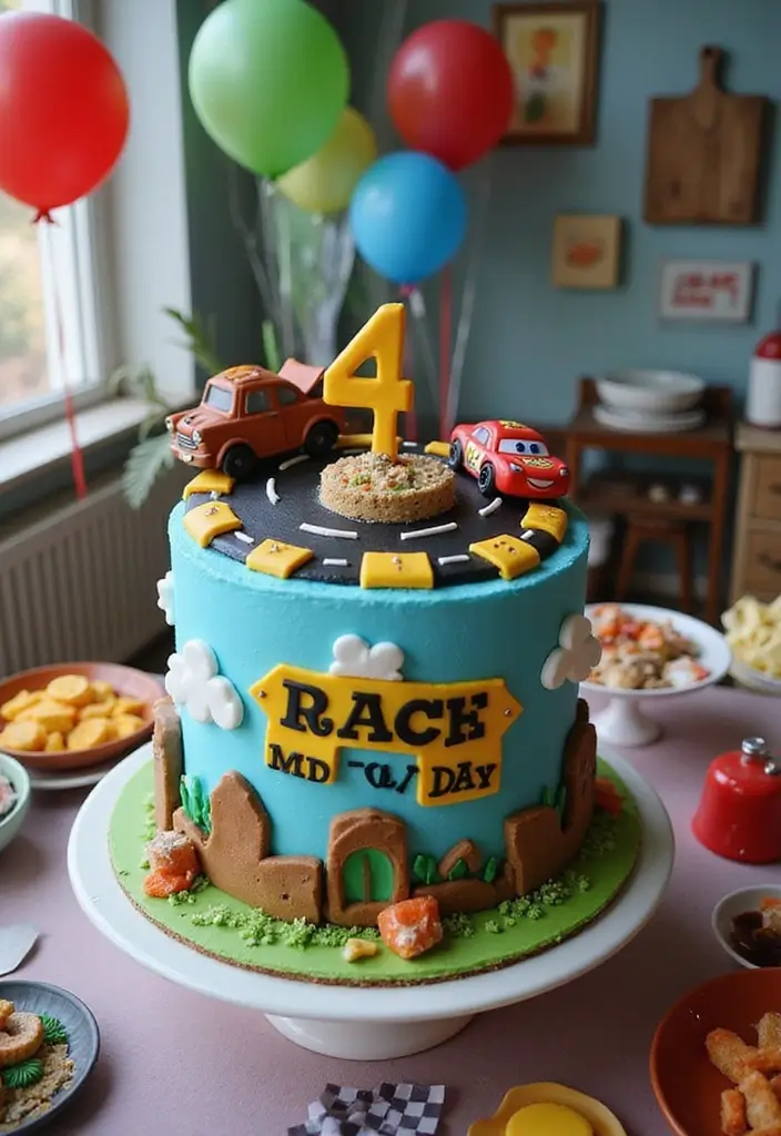 30 “Two Fast” Cake Ideas for the Cutest Car-Themed 2nd Birthday - 14. Birthday Race Track