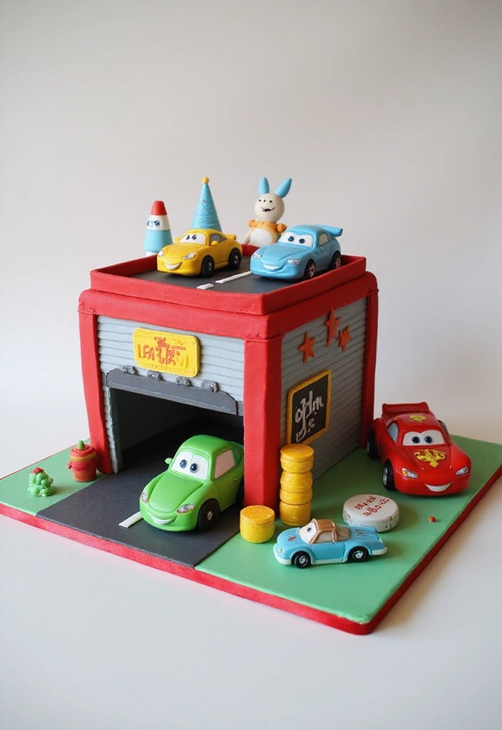 30 “Two Fast” Cake Ideas for the Cutest Car-Themed 2nd Birthday - 15. Car Garage Cake