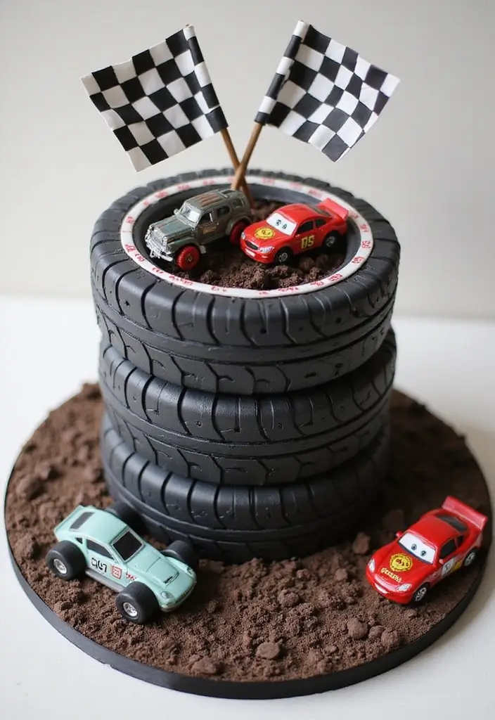 30 “Two Fast” Cake Ideas for the Cutest Car-Themed 2nd Birthday - 17. Tire Stack Cake
