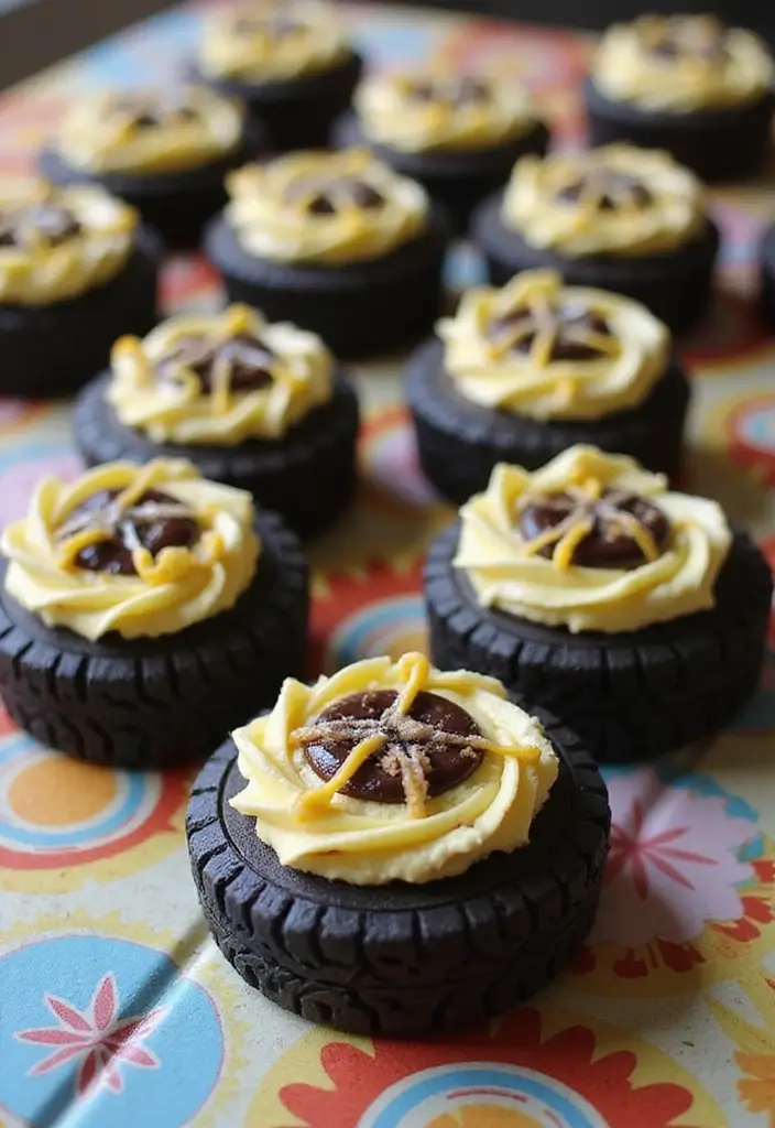 30 “Two Fast” Cake Ideas for the Cutest Car-Themed 2nd Birthday - 23. Car Tire Cupcakes