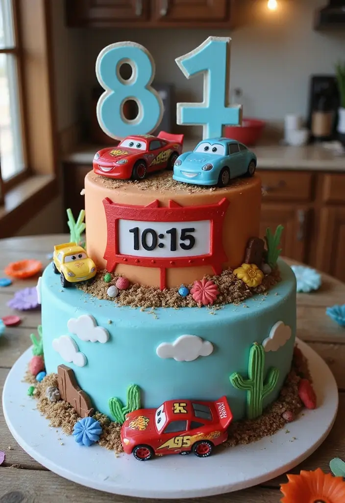 30 “Two Fast” Cake Ideas for the Cutest Car-Themed 2nd Birthday - 27. Race Day Countdown Cake