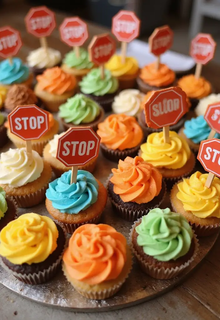 30 “Two Fast” Cake Ideas for the Cutest Car-Themed 2nd Birthday - 4. Traffic Sign Cupcakes