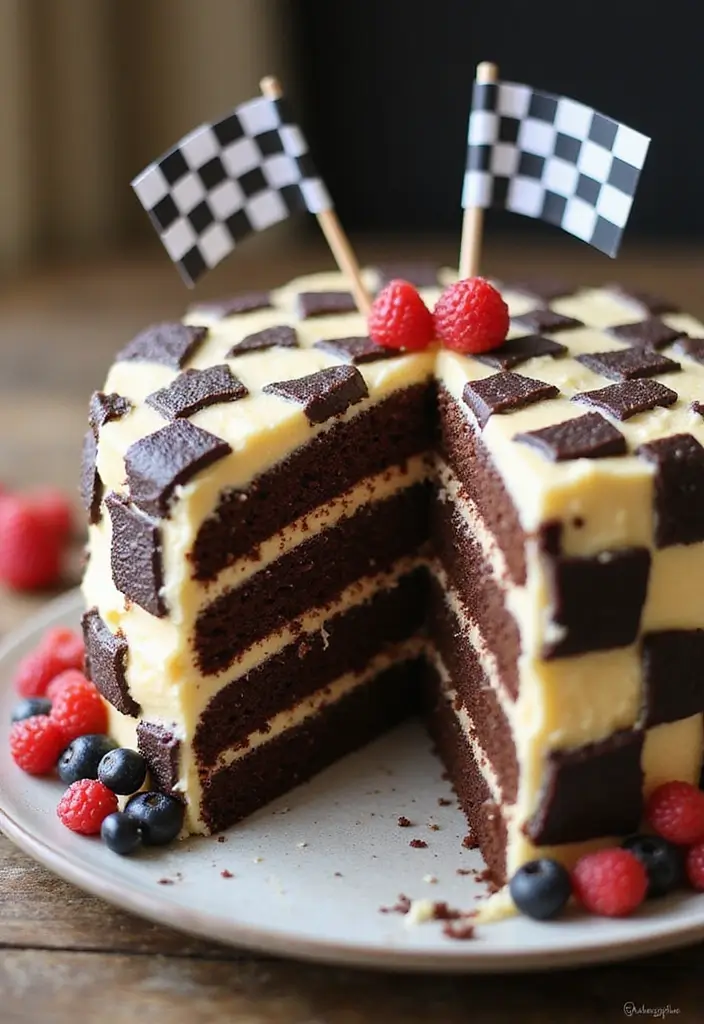 30 “Two Fast” Cake Ideas for the Cutest Car-Themed 2nd Birthday - 5. Checkerboard Cake