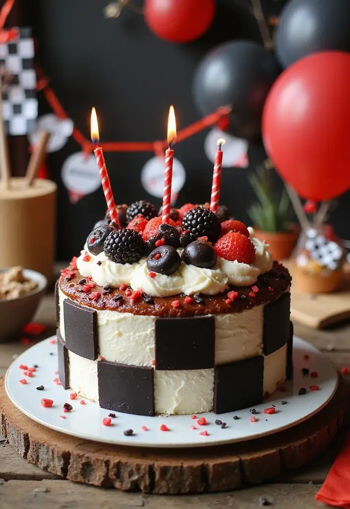 30 “Two Fast” Cake Ideas for the Cutest Car-Themed 2nd Birthday - 8. Racing Flag Cake