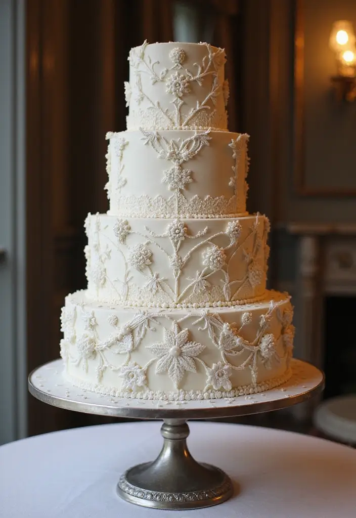 30 Unique Wedding Cake Ideas That Will Wow Your Guests - 18. Edible Lace and Detailed Fondant
