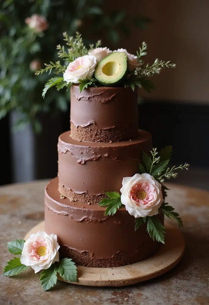 30 Unique Wedding Cake Ideas That Will Wow Your Guests - 27. Chocolate and Avocado Cake