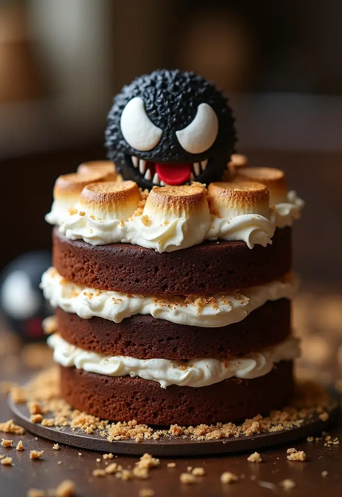 30 Venom Cake Ideas for Marvel Fans and Comic Lovers - 16. Venom S'mores Cake