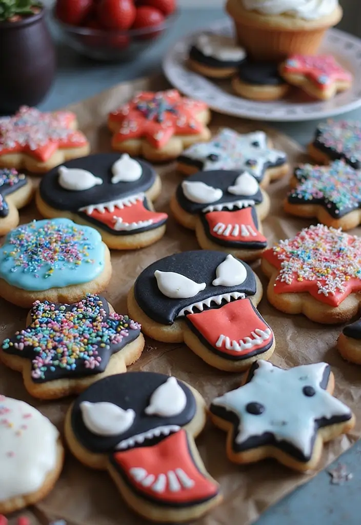30 Venom Cake Ideas for Marvel Fans and Comic Lovers - 18. Venom Sugar Cookies