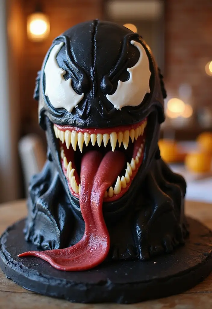 30 Venom Cake Ideas for Marvel Fans and Comic Lovers - 2. Venom Face Cake
