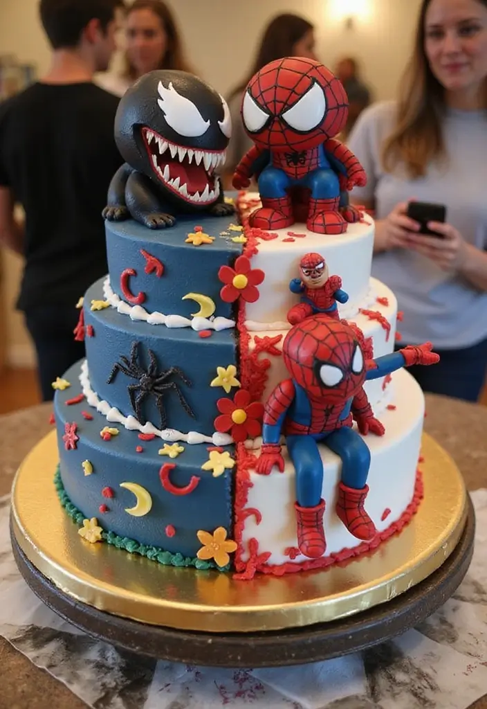 30 Venom Cake Ideas for Marvel Fans and Comic Lovers - 3. Venom vs. Spider-Man Cake