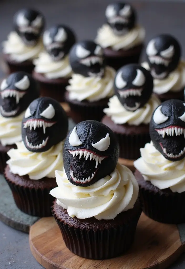 30 Venom Cake Ideas for Marvel Fans and Comic Lovers - 6. Venom Character Cupcakes