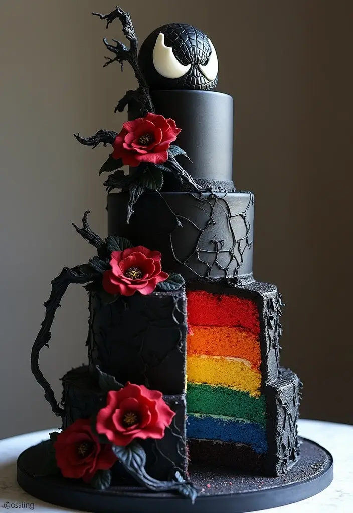 30 Venom Cake Ideas for Marvel Fans and Comic Lovers - 7. Venom Layered Cake