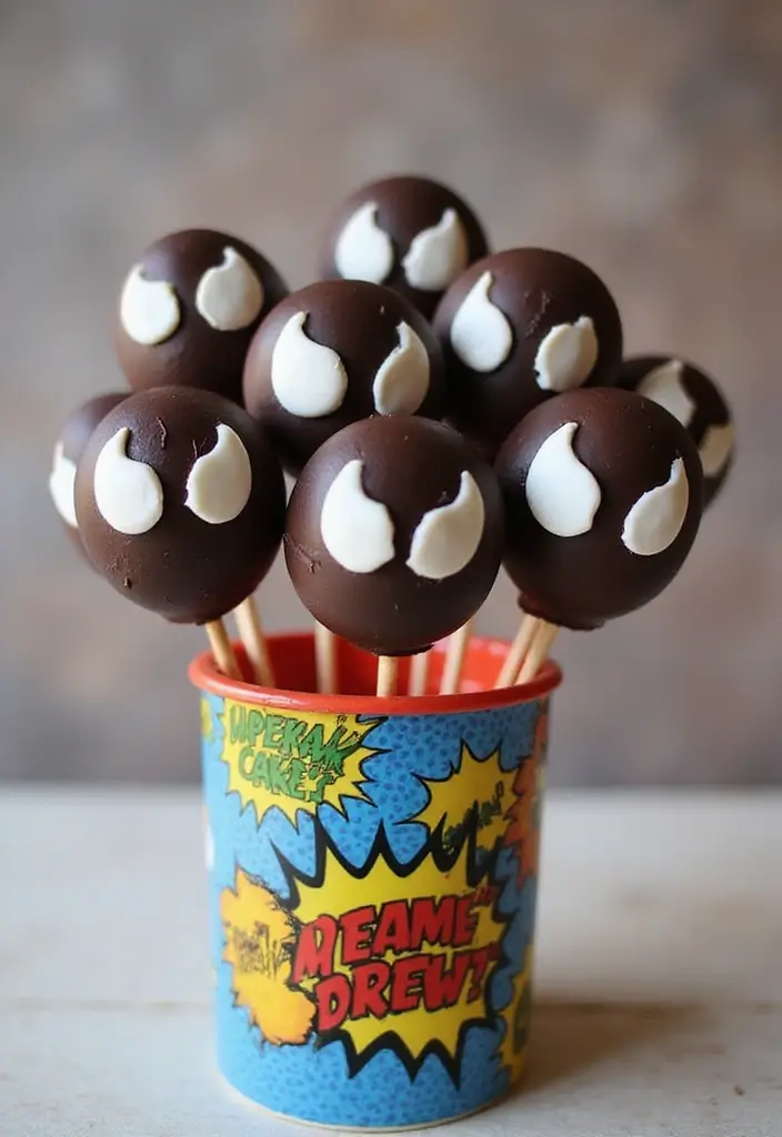 30 Venom Cake Ideas for Marvel Fans and Comic Lovers - 8. Venom Chocolate Cake Pops