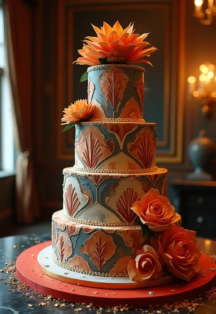 30 Wedding Reception Cake Ideas That Steal the Spotlight - 14. Art Deco Cake