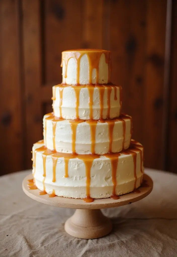 30 Wedding Reception Cake Ideas That Steal the Spotlight - 16. Caramel Drizzle Cake