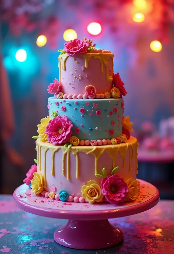 30 Wedding Reception Cake Ideas That Steal the Spotlight - 17. Retro 80s Cake