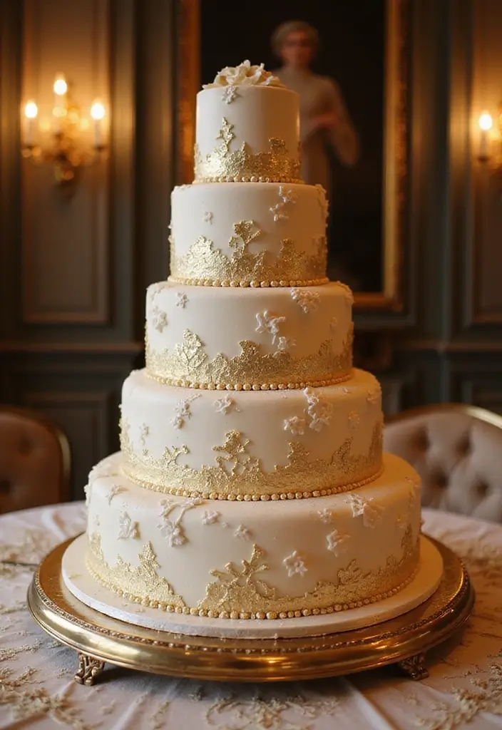 30 Wedding Reception Cake Ideas That Steal the Spotlight - 2. Glamorous Gold Leaf Cake