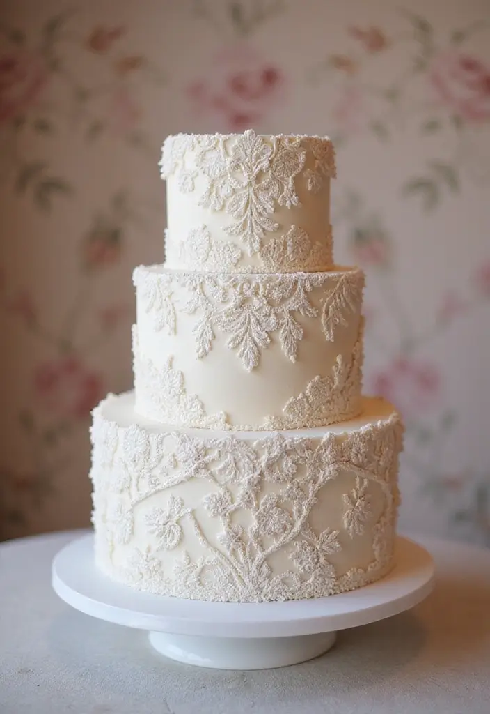 30 Wedding Reception Cake Ideas That Steal the Spotlight - 7. Vintage Lace Cake