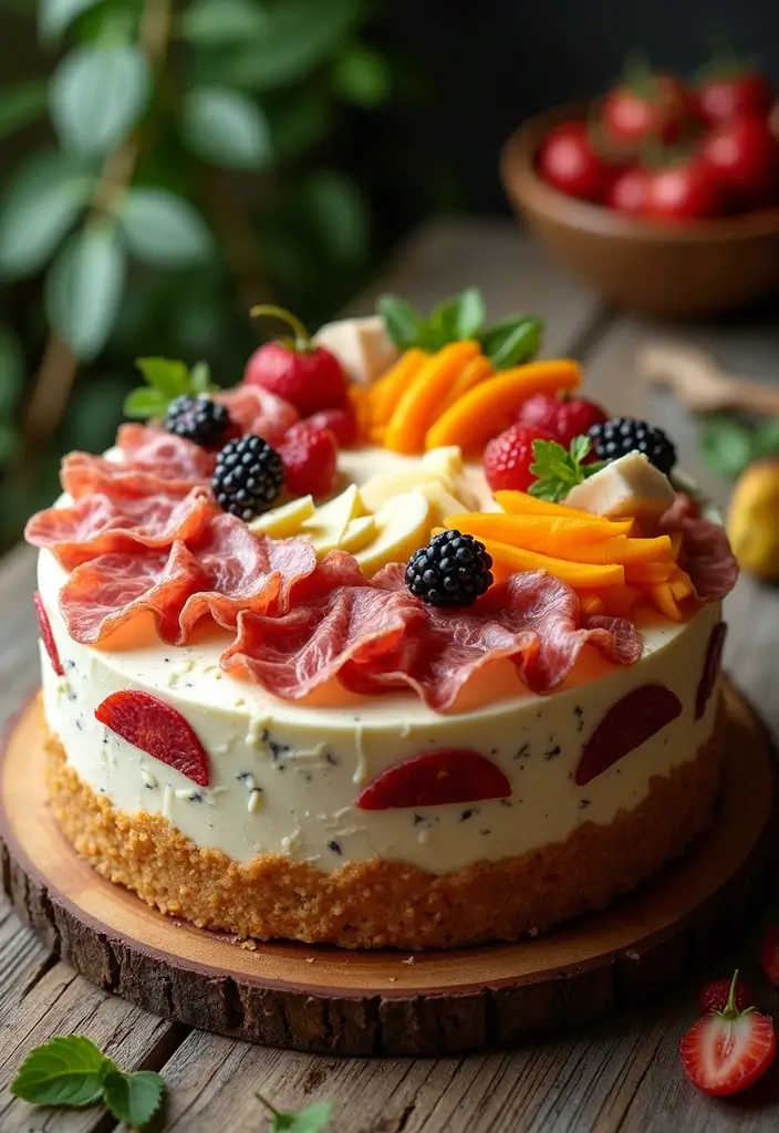 30 Welcome Home Cake Ideas to Celebrate Warm Reunions - 14. Sweet and Savory Charcuterie Cake