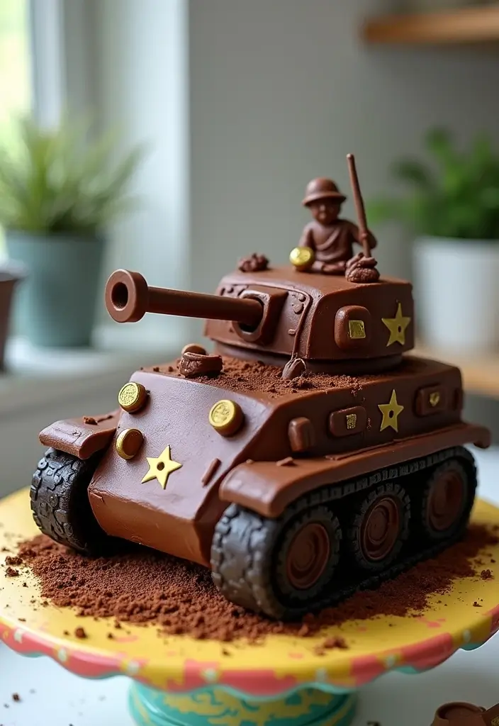 30 Welcome Home Cake Ideas to Celebrate Warm Reunions - 2. Chocolate Military Tank Cake