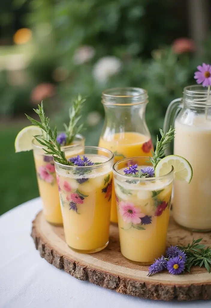 30 Wildflower Bridal Shower Ideas for a Natural Garden Feel - 19. Wildflower Drinks Station