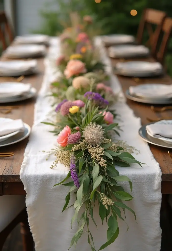 30 Wildflower Bridal Shower Ideas for a Natural Garden Feel - 22. Wildflower Table Runner