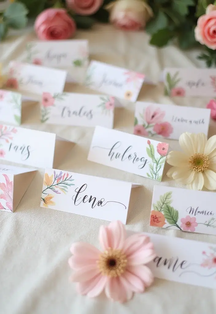 30 Wildflower Bridal Shower Ideas for a Natural Garden Feel - 23. Wildflower-Themed Name Tags