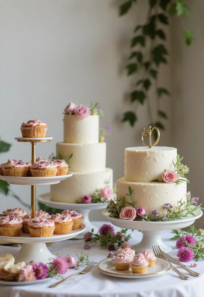 30 Wildflower Bridal Shower Ideas for a Natural Garden Feel - 4. Wildflower Dessert Table